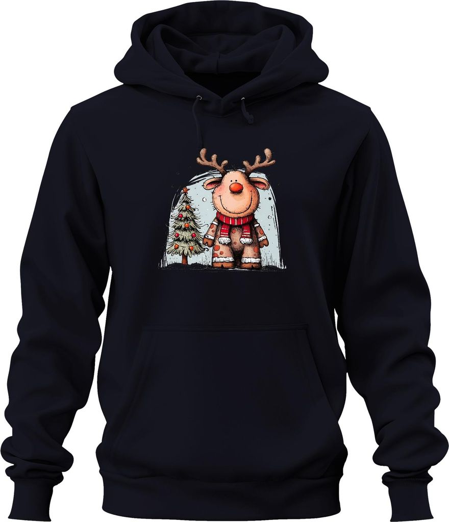 Rudolph Rentier rote Nase Weihnachten niedlich Retro Geschenk Uni Hoodie Kapuzenpullover, Navy, XL