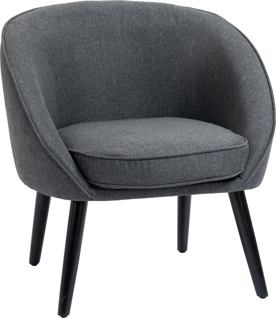 Loungesessel Grau Leinen-Optik bis 150 kg Tragkraft, Holzgestell 71x65x75 cm, Cocktailsessel Garten Relaxsessel