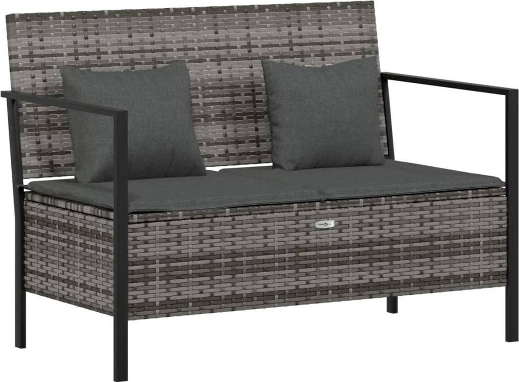 Gartenbank 2-Sitzer mit Kissen Grau Poly Rattan