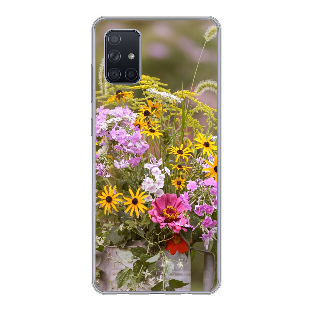 MuchoWow Handyhülle Schutzhülle Hülle für Samsung Galaxy A71 Blumen - Gießkanne - Farbe Silikon Softcase Handy Hülle - Kartenbesitzer