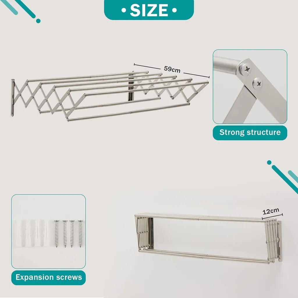 Stendibiancheria Parete Argento 80cm 7 Aste | Design Moderno Bagno - 4