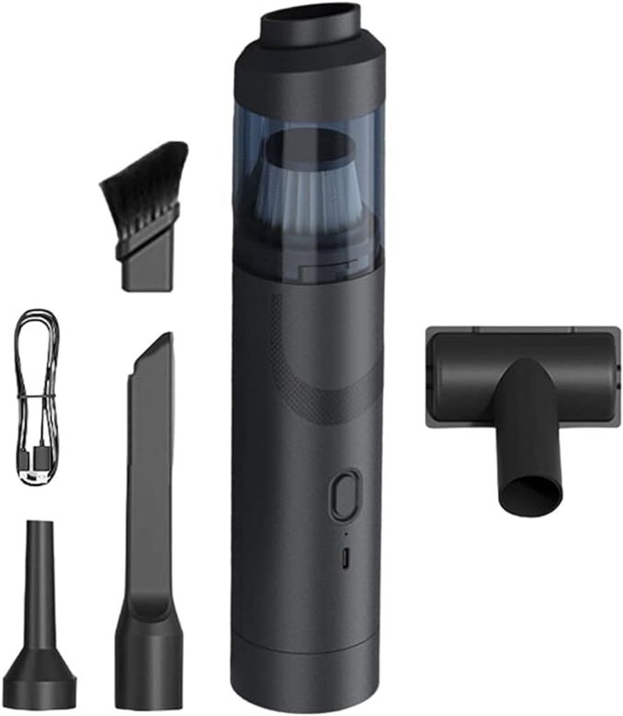 Handheld-Auto-Staubsauger, abnehmbar, leicht zu tragen, stark sauglos, bürstenloser Motor, zweigangverstellbares, Typ-C-Ladung,Schwarz