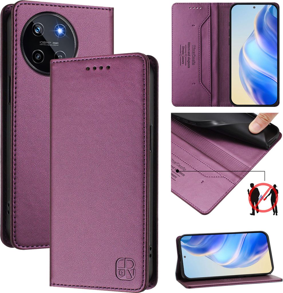 Lederhülle für Realme 11 4G Hülle Flip Brieftasche Kartenfächern Ständer Schutzhülle Lila