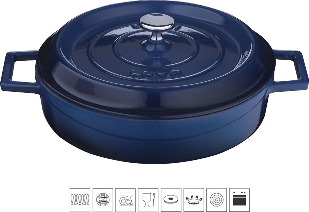 LAVA METAL Liatinový nízky okrúhly hrniec, 32 cm – modrý Obrázok produktu 