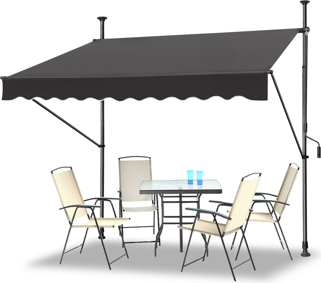 UISEBRT Klemmmarkise Balkonmarkise mit Handkurbel Einziehbar Manuell Sonnenschutz UV-beständig ohne Bohren Terrassenüberdachung 200x120cm Dunkelgrau