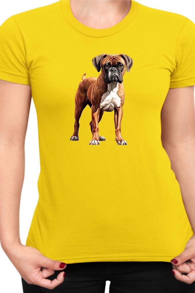 Damen T-Shirt Dogs Breeds Boxer Dog Breed 006, Lady XL / Gelb