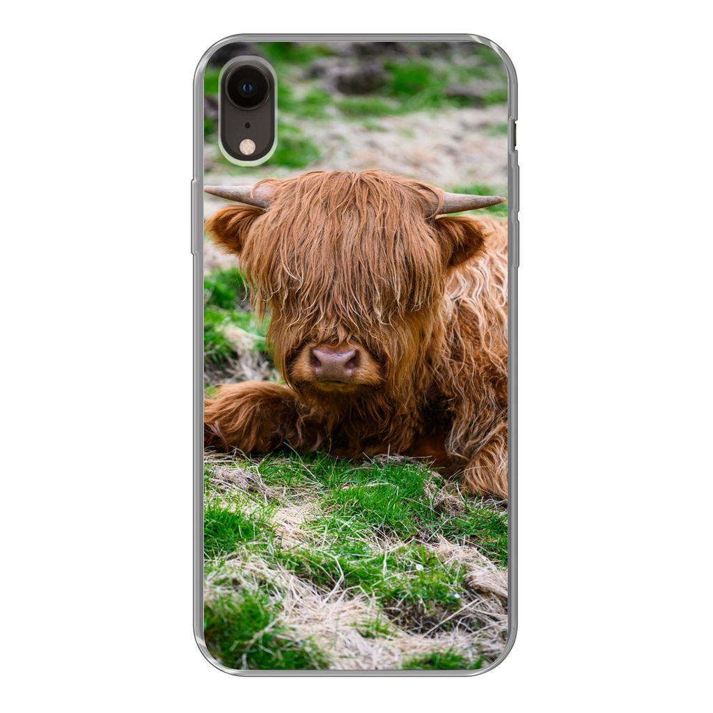 MuchoWow Handyhülle Schutzhülle Hülle für iPhone XR Schottischer Highlander - Heu - Gras Silikon Softcase Handy Hülle - Schutzdeckel