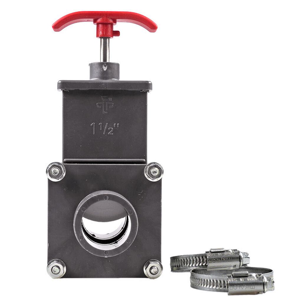 PVC Absperrschieber Ø 38 mm + 2 Stk. V2A Schellen