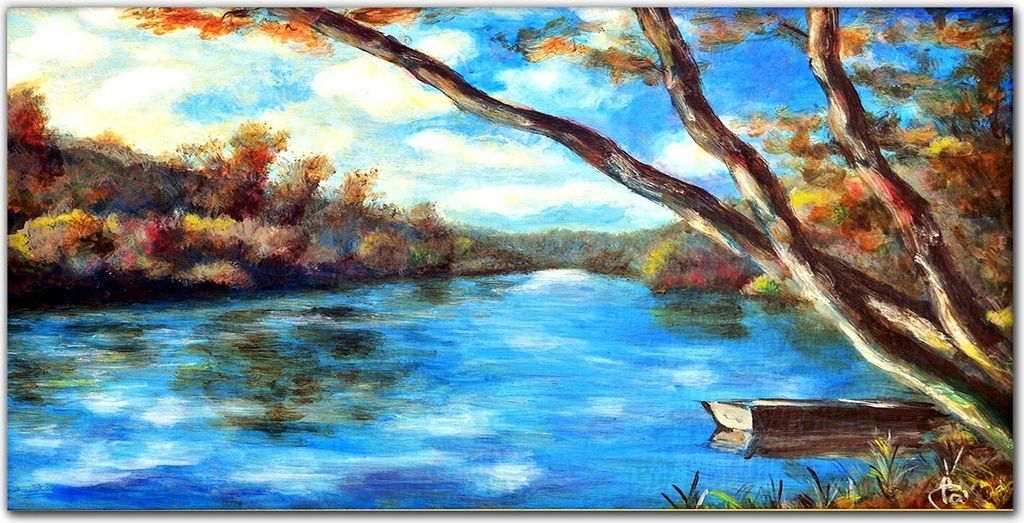 Coloray Bild aus Acryl 100 cm x 50 cm - Küche Wanddekoration Dekoration Wohnzimmer Gehärtetes Acryl Acrylblock mit Bild - Wolken Natur Wald Fluss
