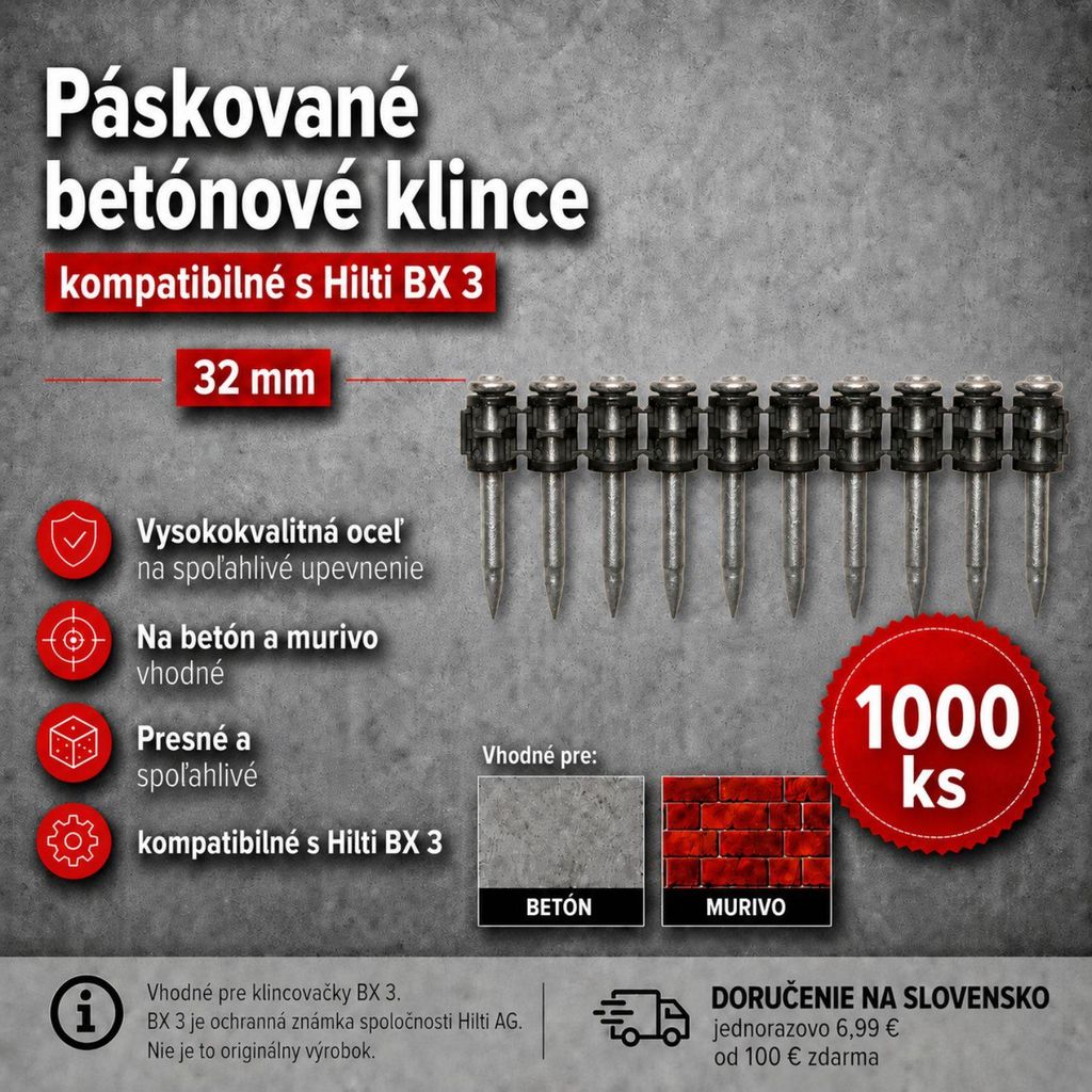 Betónové hmoždinky 32 mm – 1000 kusov, kompatibilné s Hilti Obrázok produktu 