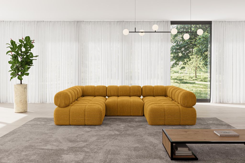 ALTDECOR Modulares Sofa Ecksofa in U-Form - Garvo-U1 - 285x190x70 cm Senfgelb Corner modular Sofa Eckcouch Couch Wohnlandschaft Cauchsofa Polstersofa