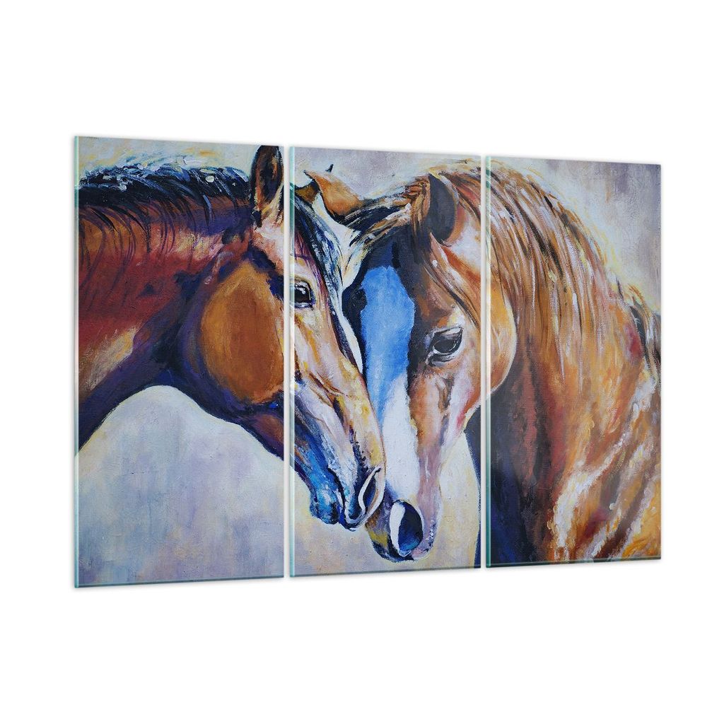 Bilder auf glas - Pferd Tier Bindung - 105x70cm - Glasbilder - Wandbilder - Kunstdruck - zum Aufhängen bereit - Wanddekoration aus Glas - Glas Bil...