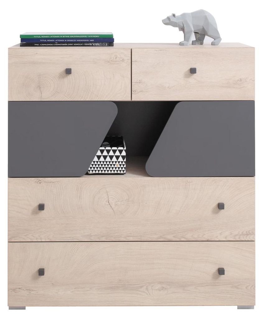 Masseno Kommode RAVENNA 90 cm Sideboard mit 4 Schubladen und 2 Türen für Wohnzimmer Schlafzimmer Modern 90x40x95 cm Eichefarben / Eichefarben