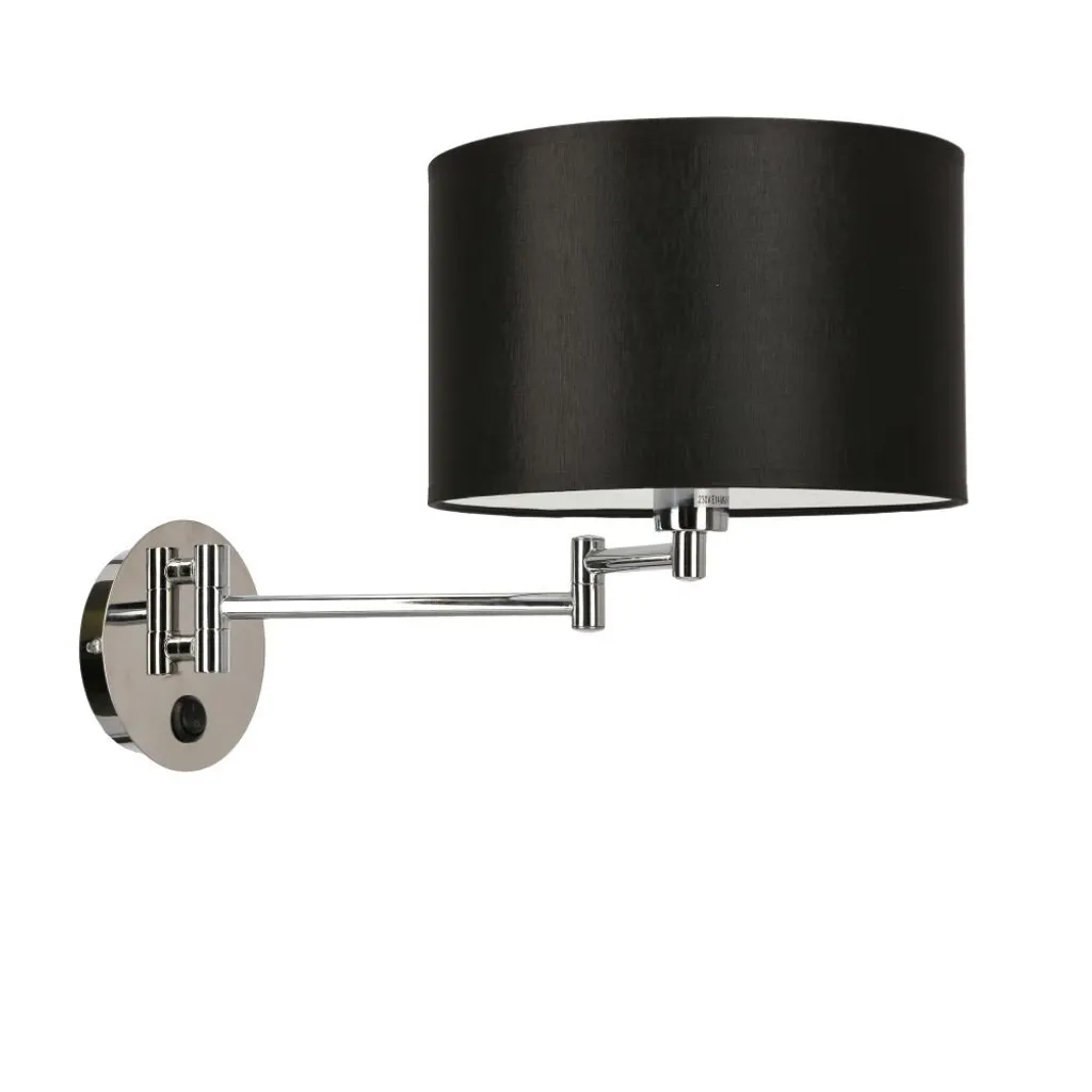 Lampe murale ALEXIA pour chambre, liseuse noire/chrome avec interrupteur