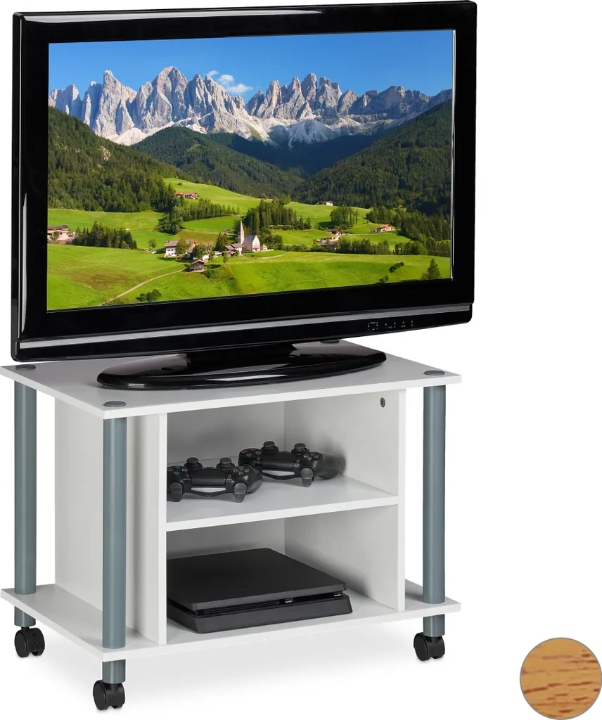 Relaxdays Carrello TV 60cm: Stand per Monitor con Ruote e 2 Vani