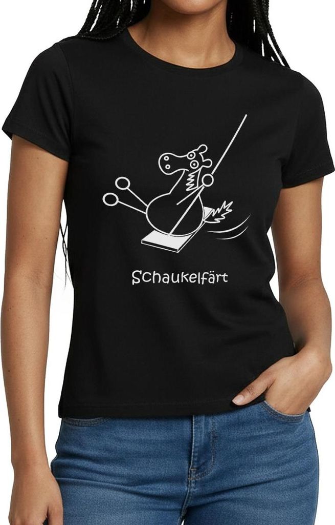 Spreadshirt Schaukelfärt Schaukel Pferd Färt Wortspiel Frauen T-Shirt, M, Schwarz