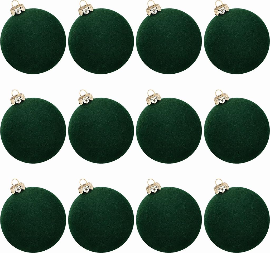 12 Stück Weihnachtskugel-Ornamente aus Samt, 6,1 cm, beflockte, bruchsichere Kunststoffkugeln, Weihnachtsbaum-Hängedekorationen für Feiertagspar...