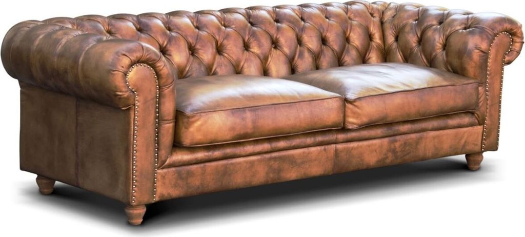 Casa Padrino Luxus Chesterfield Leder Sofa Vintage Braun 240 x 100 x H. 80 cm - Echtleder Wohnzimmer Sofa - Wohnzimmer Möbel - Chesterfield Möbel...