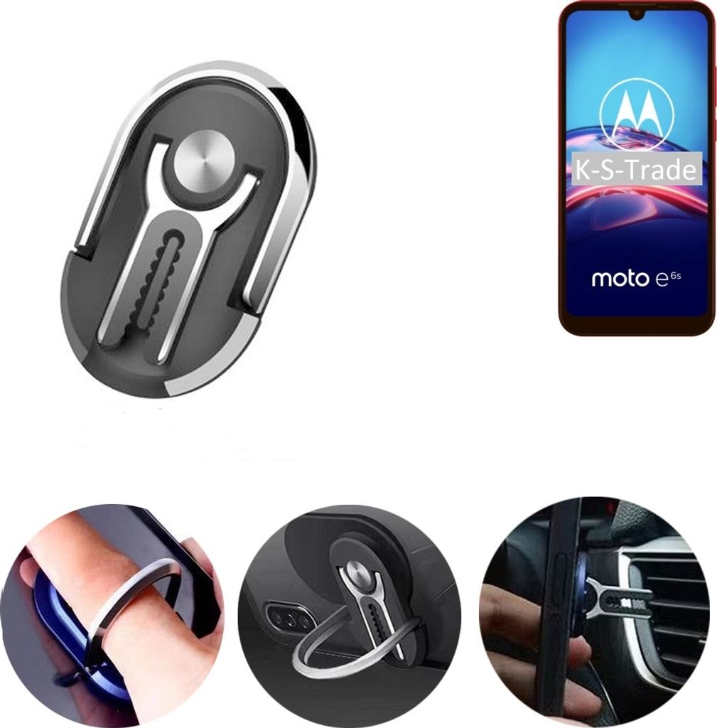 K-S-Trade 3in1 Smartphone-Ring Handy-Ring kompatibel mit Motorola E6s Fingerhalterung Handyring Tischständer Lüftungsgitter-Halterung Tisch