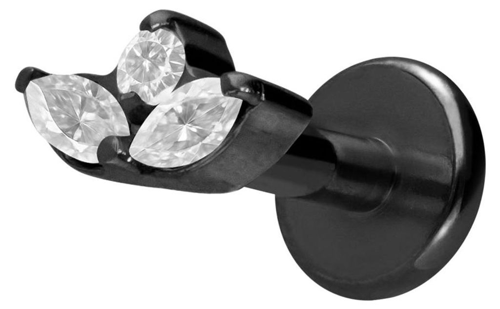 Ohrpiercing, Nasenpiercing Titan Labret mit Innengewinde LOTUSBLÜTE Schwarz Stablänge: 7mm | Stabstärke: 1,6mm