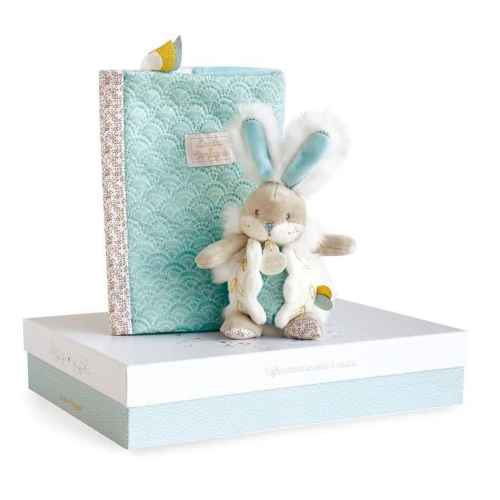 DOUDOU ET COMPAGNIE Zuckerkaninchen - Schutzbox-Gesundheitsbuch + Doudou-Mandel
