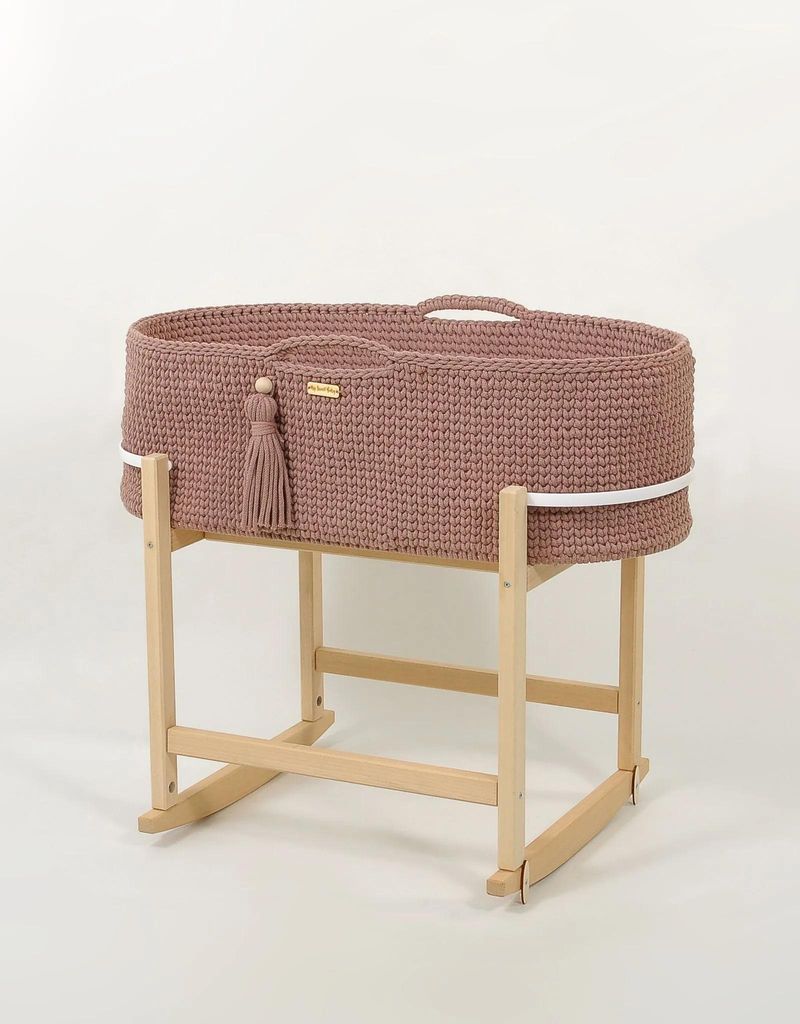 Bettkorb BOHO mit Wiege aus Naturfaser mauve und antibakterieller Silver-Matratze