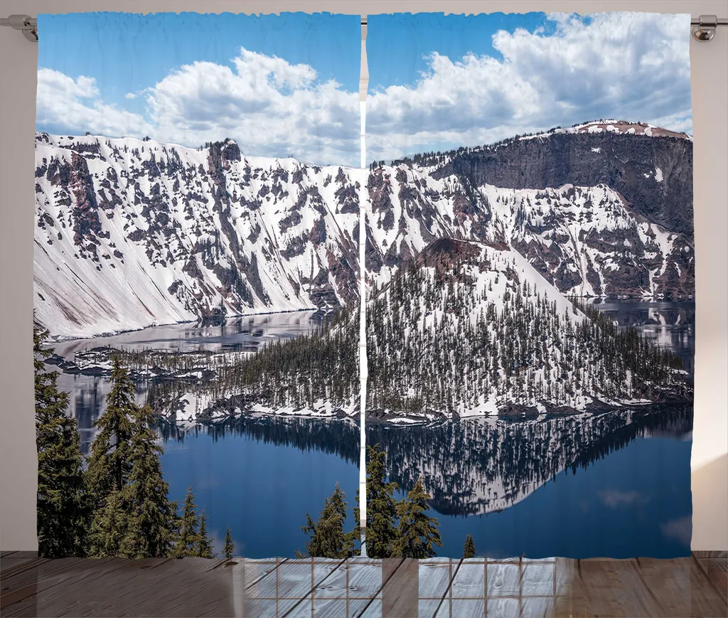 Rideau pour chambre motif Crater Lake, idéal pour une ambiance zen bleu
