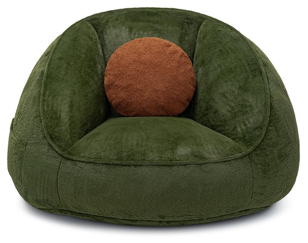 XXL Sitzsack 120cm Kinder, HOMMPA Bean Bag mit Kissen & Seitentasche, Kunstfell weich, großer Lesesessel, Lounge Sofa, Farbe: Grün