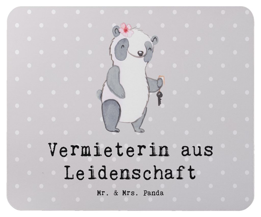Mr. & Mrs. Panda Mauspad Vermieterin Leidenschaft - Grau Pastell - Geschenk, mousematte, Mousepad, laptop, Mouse Pad, pc