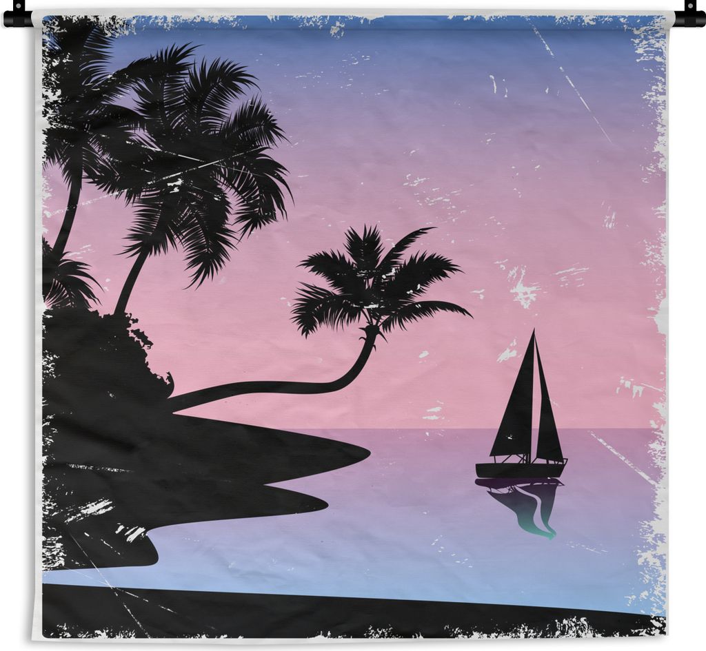 MuchoWow Wandteppich Wandbehang Segelboot - Meer - Nacht 150x150 cm Tapisserie Dekoration Wandtuch - Wohnaccessoires - Modernes