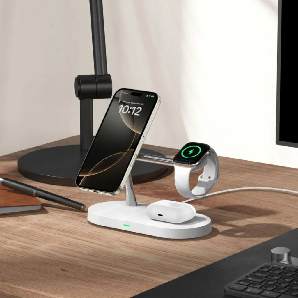 Support de Charge Sans Fil 3-en-1 Tech-Protect A12 pour iPhone Blanc - 16
