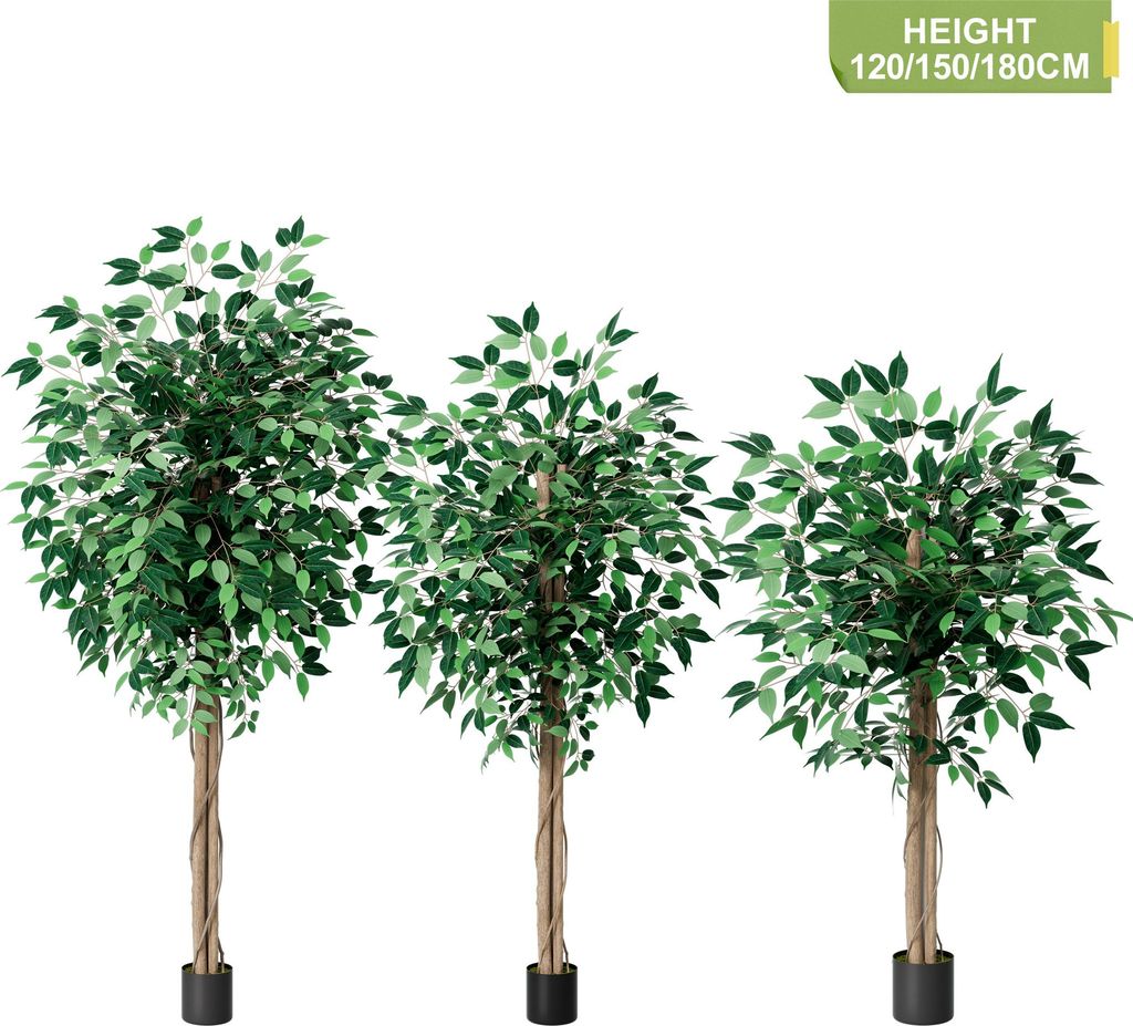 Sessamen-LP Kunstpflanze Kunstpflanze Ficusbaum 120 cm Künstliche Pflanzen wie echt mit Stamm aus Naturholz Künstlichkunstbaum für Wohnzimmer Sc...
