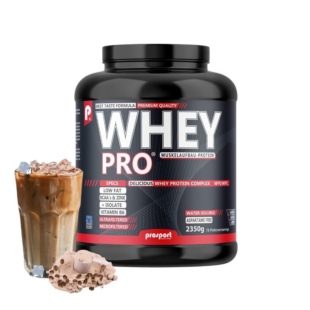 Prosport WHEY PRO – Iced Coffee 2350g – Whey Protein Pulver mit CFM Whey Isolat & UF Whey Konzentrat, Zink & Vitamin B6, (EAAs)