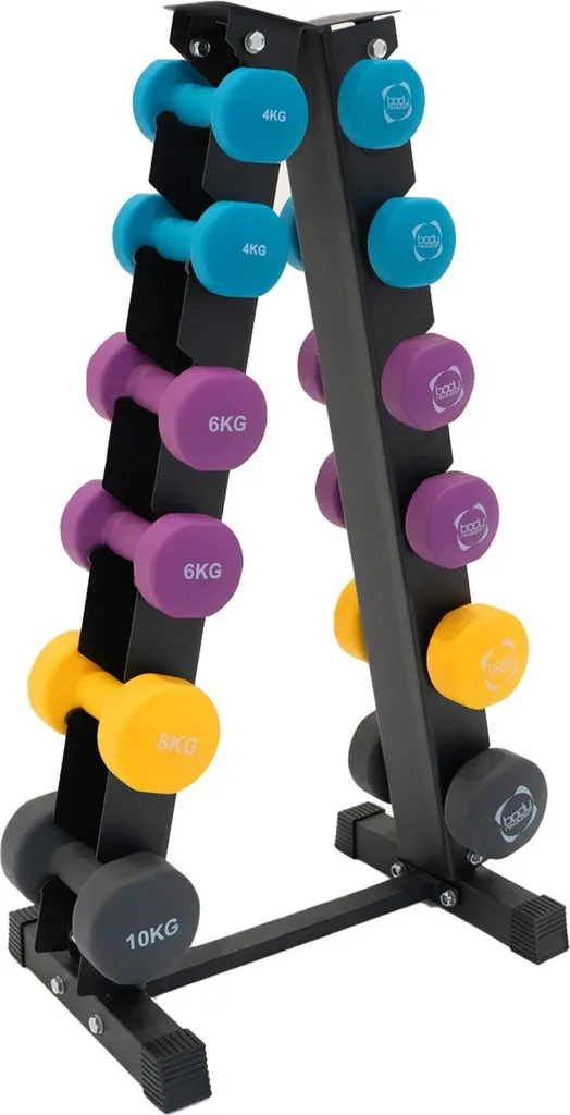 Haltères Anti-roulement 4-10 kg en Néoprène avec Cadre de Stockage