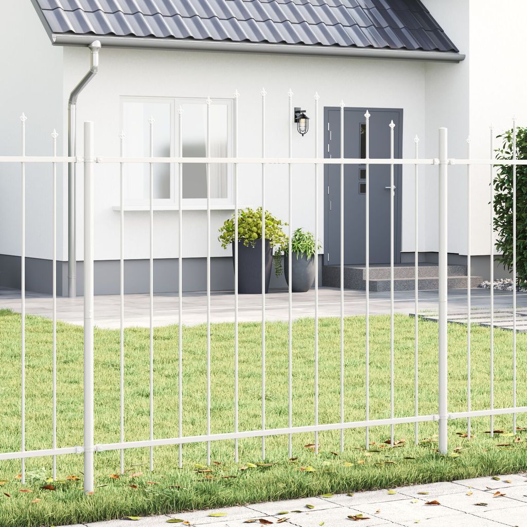 Möbel Gartenzaun mit Bogenoberteil Weiß 13,6 x 1,25 m Stahl - Metallzäune 3360174
