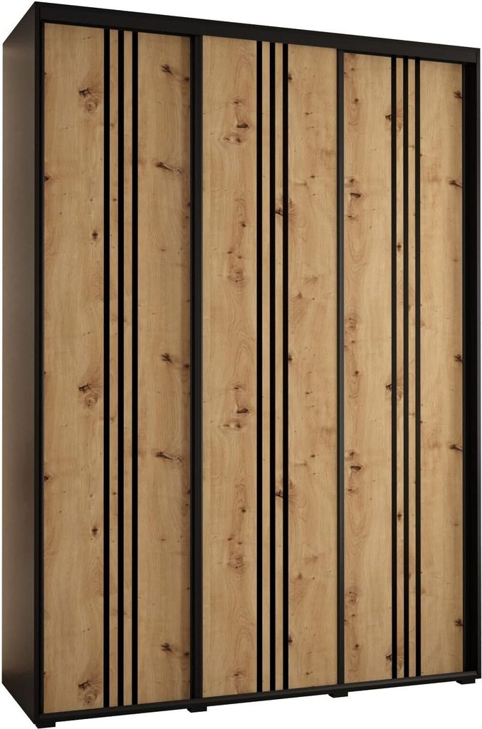 MEBLE KRYSPOL Cannes 6 Schrank mit 3 Schiebetüren - 205,2x180x45 cm - Schwarz Artisan Schwarz