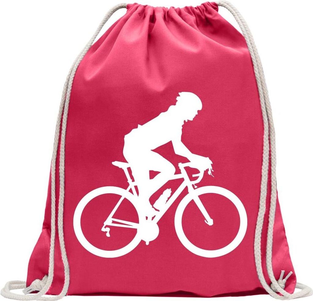 Kiwistar - Turnbeutel - pink - Rennrad Fahrrad Figur - Fun Rucksack Sport Beutel Gymsack Baumwolle mit Ziehgurt