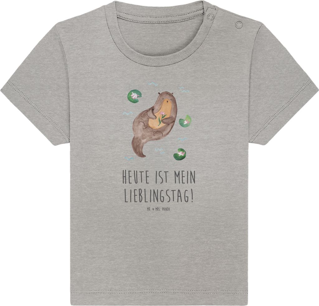 Mr. & Mrs. Panda T-Shirt Otter Seerose 6. - 12. Monat - Heather Grey - Geschenk, Babyshirt, Seeotter, Baby Jerseyshirt, Organic Shirt, Lieblingstag...