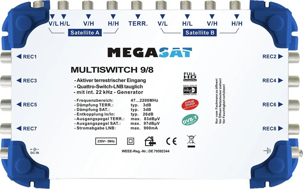 Solution Réception 2 Satellites via Commutateur 9/8 Megasat 0600151