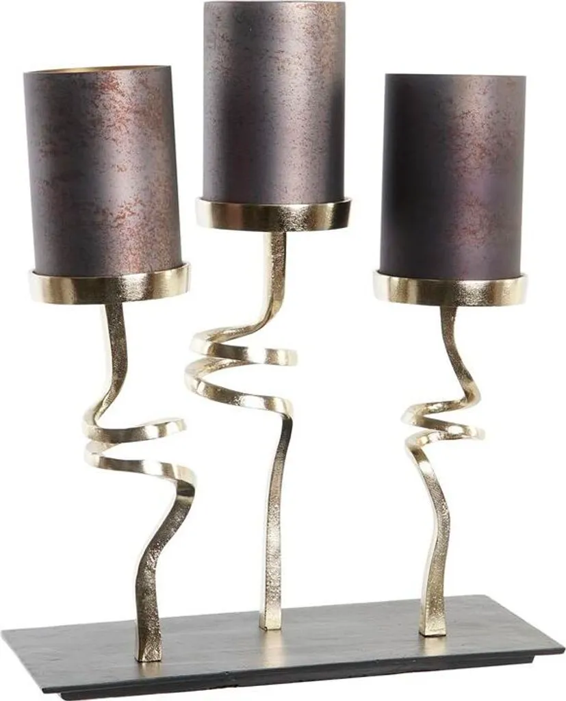 Bougeoir DKD Home Decor en cristal gris et aluminium doré - 37x16x47 cm