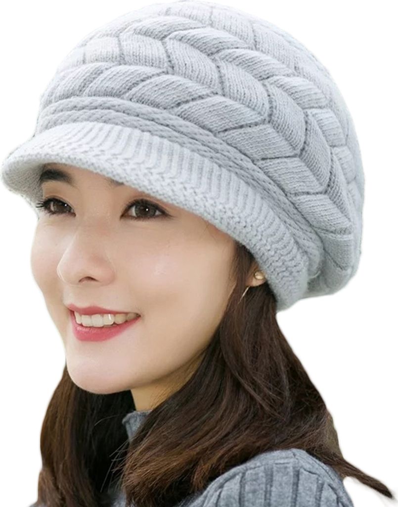 Mode Frauen einfarbig verdicken Wollgarn Strickmütze Outdoor Peaked Cap