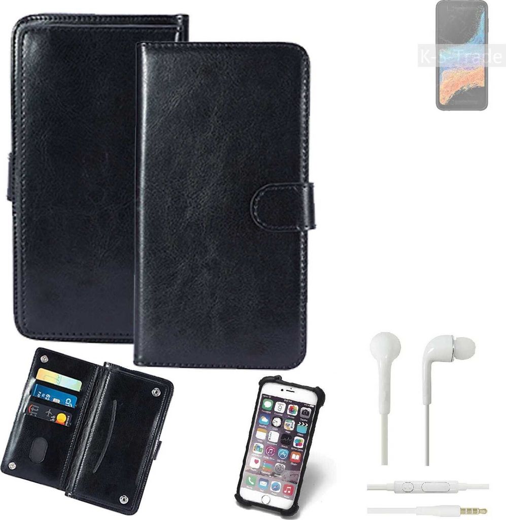 K-S-Trade 360° Hülle kompatibel mit Samsung Galaxy XCover6 Pro inkl. Headphones schwarz Kunstleder Case BookCase WalletCase Kunstlederederhülle