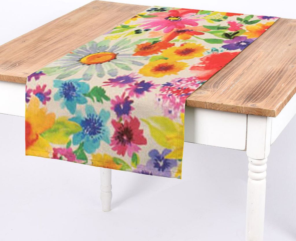 SCHÖNER LEBEN. Tischläufer Outdoor Sommerblüten beige bunt 40x160cm