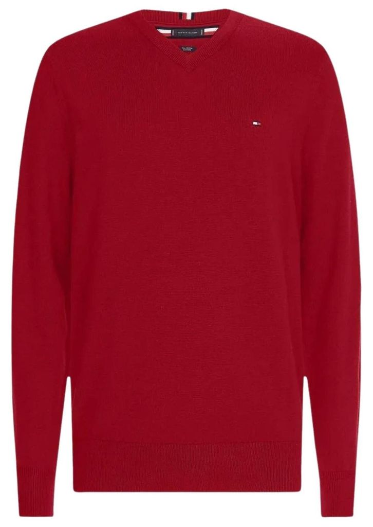 Tommy Hilfiger - Pullover Top für Herren, V-Ausschnitt, Baumwollmischung NA544 (S) (Rot)