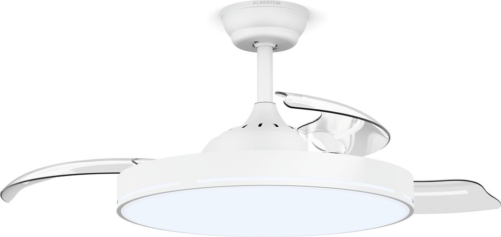 Klarstein AirFold Deckenventilator Mit Beleuchtung – Smart App Steuerung, Einziehbare Flügel, Dimmbares LED-Licht, Fernbedienung, Leise, 107cm, ...