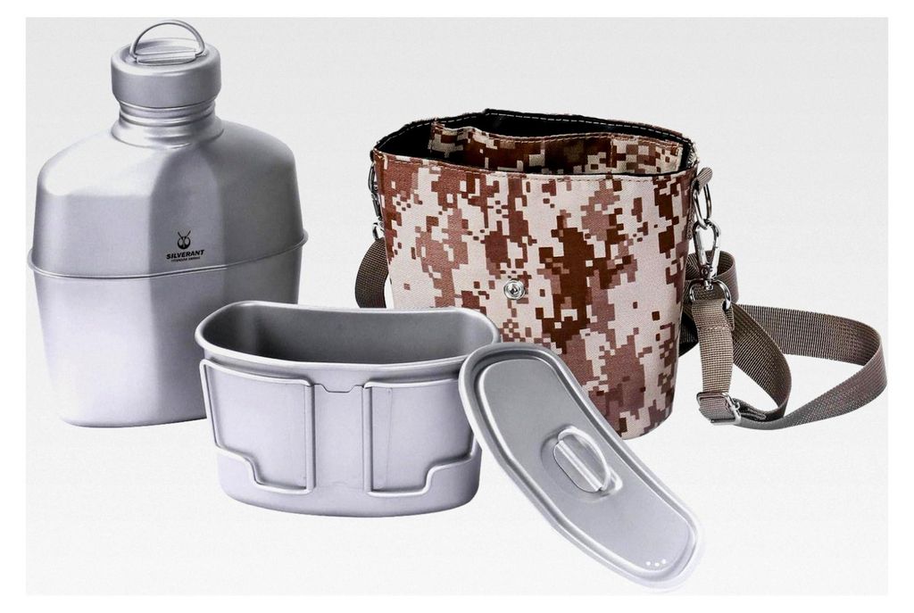 Titan Canteen Militär Verpflegungsset – 1000ml Wasserflasche mit 500ml Becher und Deckel – Leichtes Kochgeschirr-Set für Camping, Überleben,...
