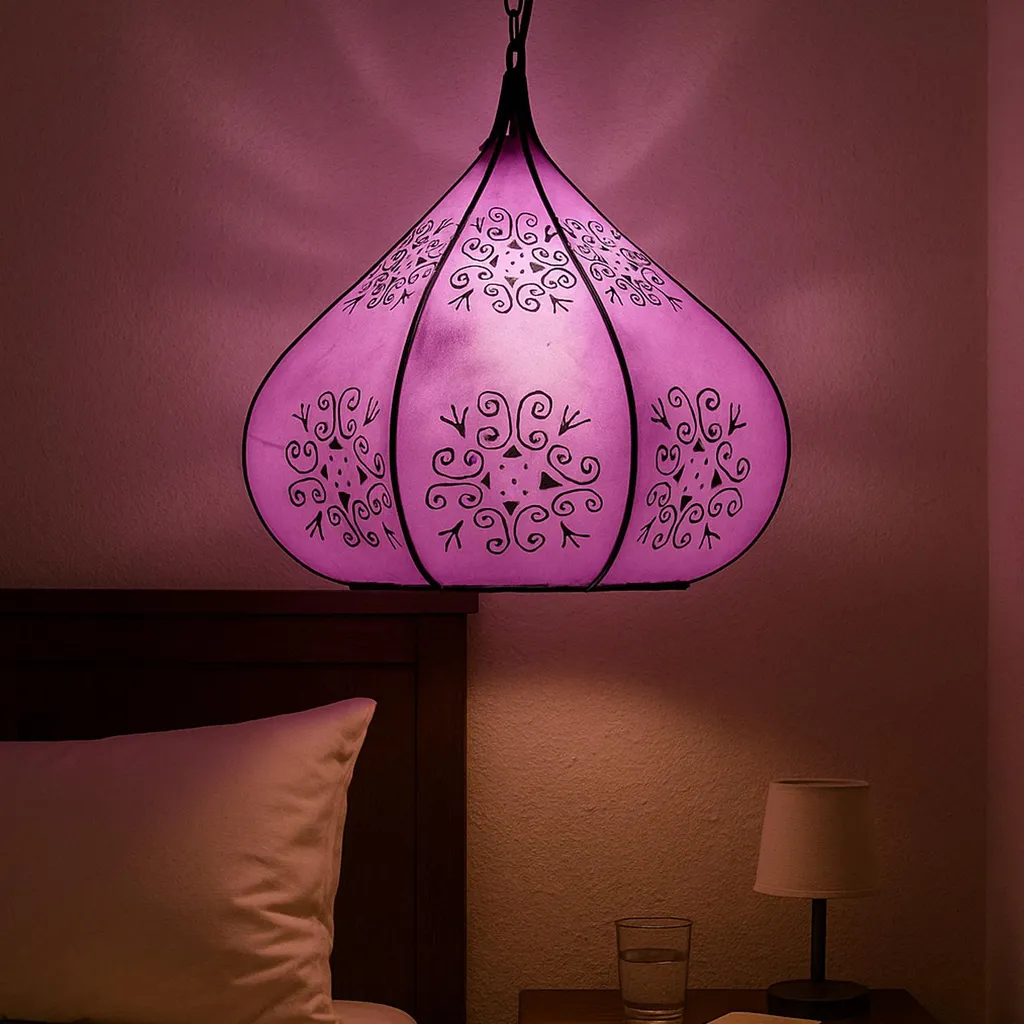 Lampada Pendente Marocchina in Pelle e Henné: Esclusiva Luce Boho