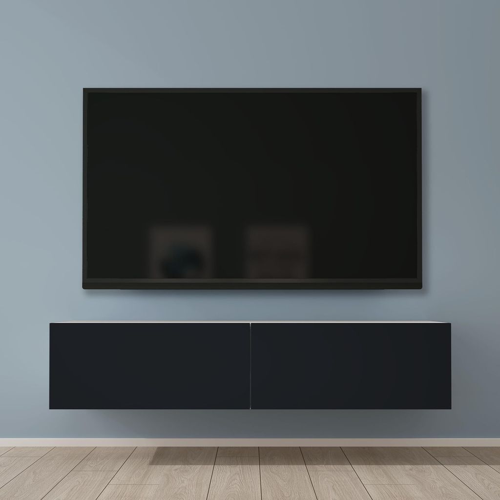 Mai & Mai Fernsehschrank Verdeckter Griff mit Soft-Close Lowboard Hängeschrank für Wohnzimmer in Matt Weiß + Matt Anthrazit BTH: 140x40,2x30 cm ...