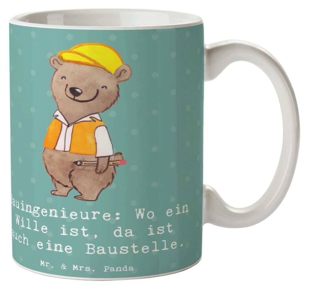 Mr. & Mrs. Panda Kaffeetasse Bauingenieur Wille - Meeresbrise - Geschenk, Baukonstruktionen, Beruf, Teetasse, Bauleiter, Bauüberwachung, Pott, Sta...