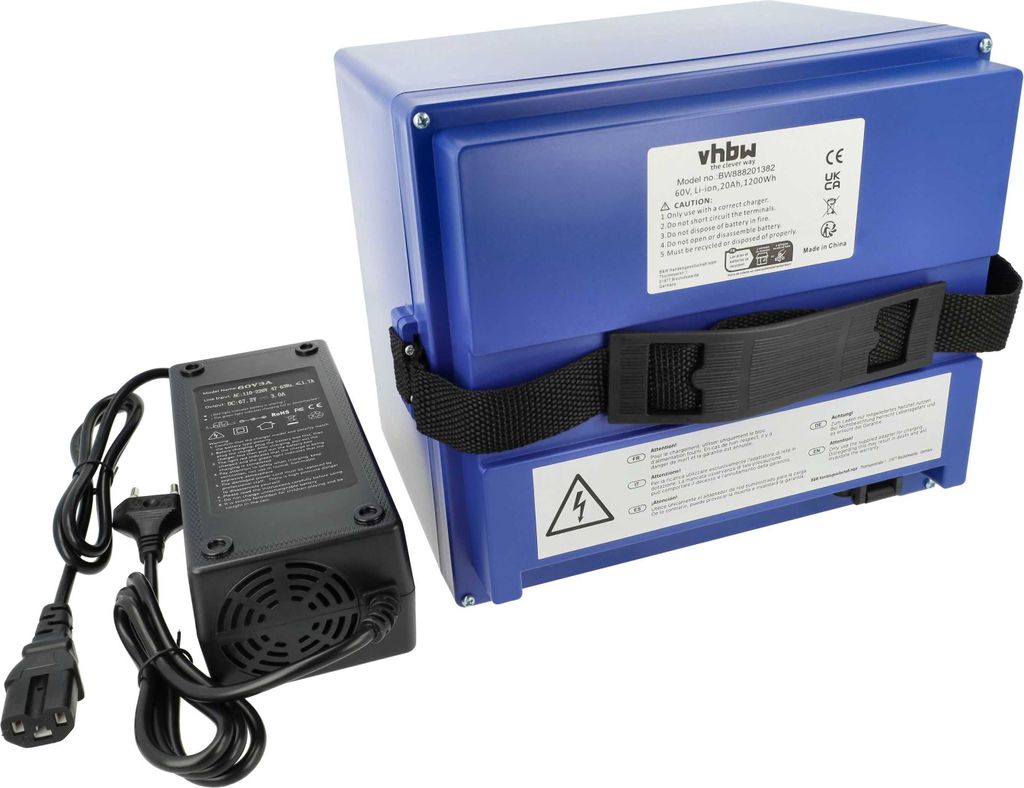 vhbw Akku für Elektrorollstühle, E-Scooter, E-Roller, E-Bikes, Boote usw. (20 Ah, 60 V, Li-Ion, inkl. Ladegerät)